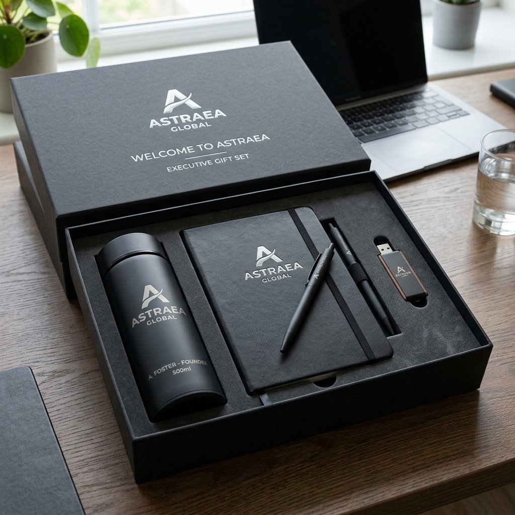 Corporate welcome kit gift box mockup