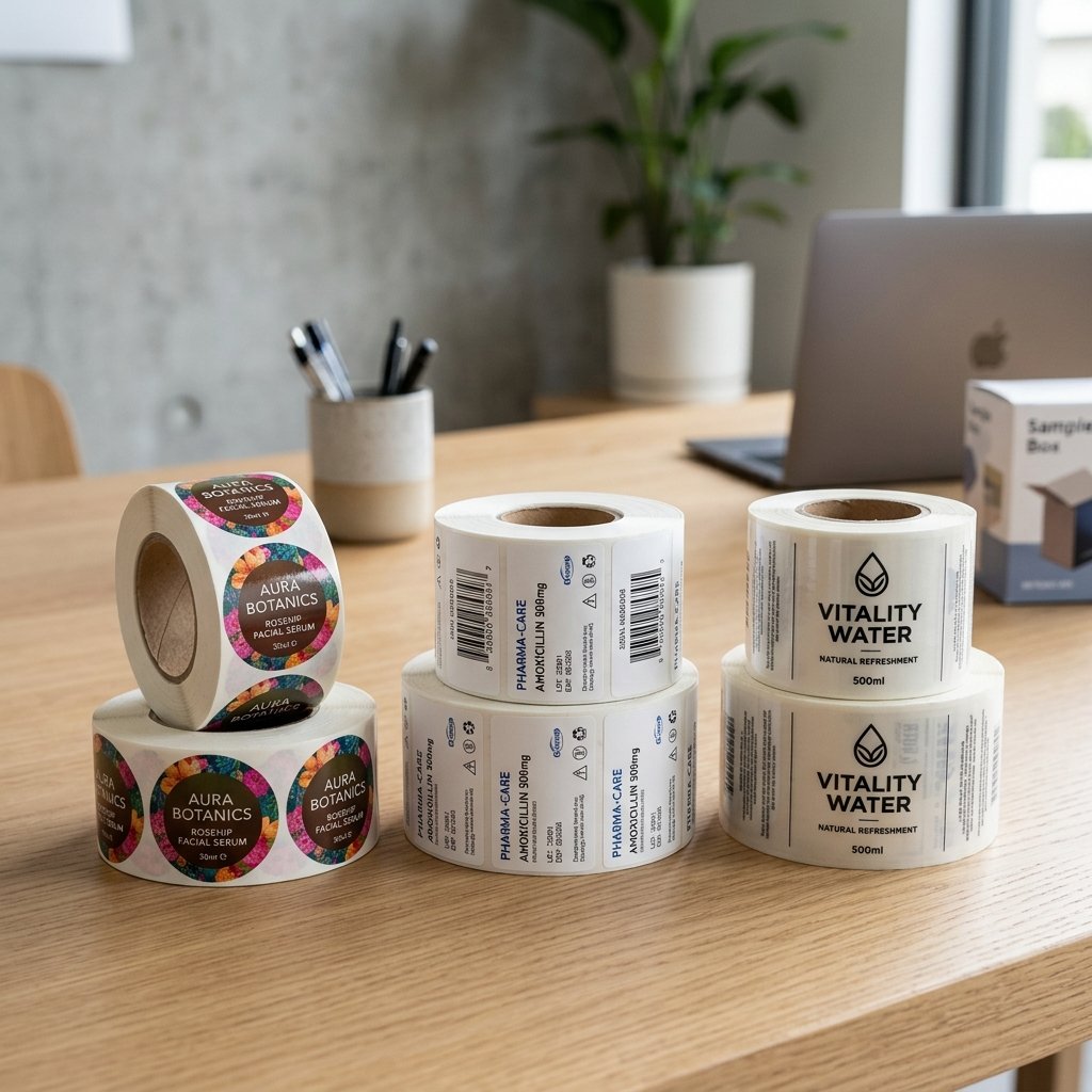 Adhesive product labels roll mockup